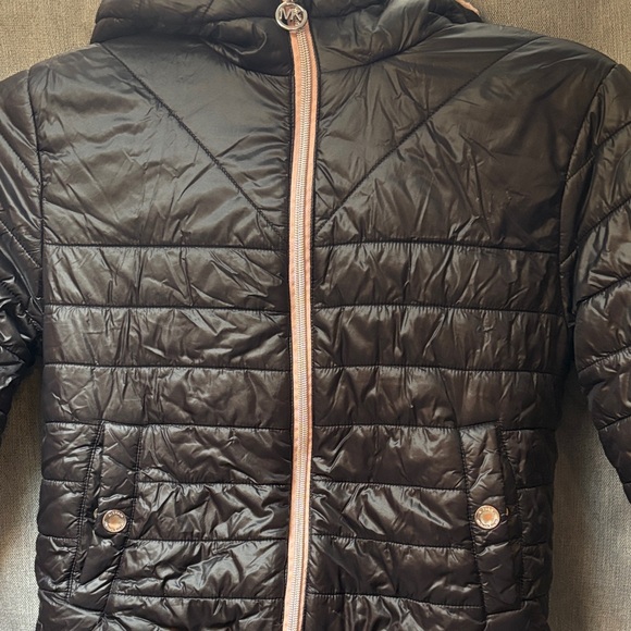Michael Kors Girls Hooded Black Puffer Jacket - Size 10/12 Pink Winter Fall - Picture 1 of 12
